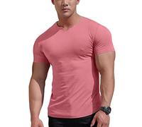 Men's Mesh Athletic Tee Shirts with Split V Neck for Gym Workout Bodybuilding Color Pink Size S