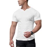 Men's Mesh Athletic Tee Shirts with Split V Neck for Gym Workout Bodybuilding Color White Size XXL