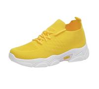 Men's Mesh Breathable Sneakers Slip-On Lightweight Arch Support Platform Walking Shoes 2026 Fashion High Platform Non-Slip Wedge Trainers Gym Fitness Tennis Footwear Training Outfits Yellow