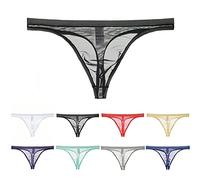 Mens Mesh Briefs Underwear Mens Transparent Thongs Sexy Low Rise Briefs Semi Sheer Super Thin G-Strings U Raised Thongs Erotic Tulle Underpants Soft Comfy Thong Breathable Underwear Panties