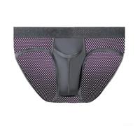 Men's Mesh Briefs with U Convex Pouch Separation Design Breathable Hollow Underwear Solid Color Daily Wear Comfort Fit Grey White Blue Black L-3XL(XXL Grey)