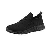 Mens Mesh Casual Sneakers, Breathable Slip On Athletic Shoes Lightweight Low Top Solid Color Shoe Soft Bottom Leisure Footwear Anti-Slip Trekking Sneakers Outdoor Fitness Shoe Black