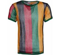 Men's Mesh Fishnet T Shirt Short Sleeve Fitted Muscle Top, Adult See Through Summer Crew Neck Sexy Club Party Crop Tank Tee Tops Workout Clubwear Vest Undershirt UK Size M to XL, Rasta-XL