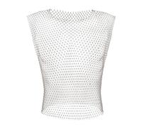 Men's Mesh Fishnet Vest Fitted Muscle T Shirts Sleeveless Rhinestones Crop Top and Workout Active Skirt See-Through Vest Sexy Bodysuits Clubwear Party Nightclub Outfits Silver M