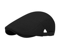 Men's Mesh Flat Cap Solid Classic Breathable Summer Newsboy Cap Full Head Wrap Beret Hats Casual Golf Baseball Cap Cool Cabbie Hat for Fishing Driving Cycling Hunting (UK, Alpha, One Size, Black)