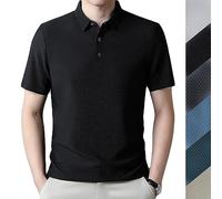 Men's Mesh Ice Silk Short-Sleeved T-Shirt, Cool Feeling Quick-Drying Short Sleeve, Simple Lapel Casual T-Shirt, Summer Seamless Polo Shirts, Fashion Casual Business Anti-Wrinkle T-Shirt Black
