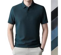 Men's Mesh Ice Silk Short-Sleeved T-Shirt, Cool Feeling Quick-Drying Short Sleeve, Simple Lapel Casual T-Shirt, Summer Seamless Polo Shirts, Fashion Casual Business Anti-Wrinkle T-Shirt Green