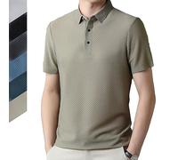 Men's Mesh Ice Silk Short-Sleeved T-Shirt, Sports Polo Shirt, Casual Lightweight Tops, for Men Summer Cool Casual Button-Down Shirts, Perfect for Golf Tennis & Daily Wear Khaki