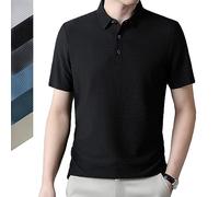 Men's Mesh Ice Silk Short-Sleeved T-Shirt, Sports Polo Shirt, Casual Lightweight Tops, for Men Summer Cool Casual Button-Down Shirts, Perfect for Golf Tennis & Daily Wear Black