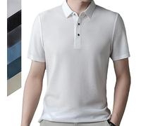 Men's Mesh Ice Silk Short-Sleeved T-Shirt, Sports Polo Shirt, Casual Lightweight Tops, for Men Summer Cool Casual Button-Down Shirts, Perfect for Golf Tennis & Daily Wear White