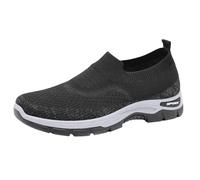 Mens Mesh Knit Shoes, Breathable Soft Bottom Jogging Footwear Anti-Slip Shallow Mouth Sports Shoe Slip-On Casual Walking Shoe Trendy Fashionable School Footwear Lightweight Trekking Shoes Black