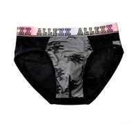Men's Mesh Lace Briefs Ice Silk Low Waist(Black 2XL)