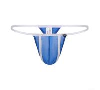 Men's Mesh Large Pouch G-String Thong Underwear, Low Rise T-Back Splicing Panties Breathable Polyamide Spandex Briefs for Summer Daily Wear, Sexy Solid Color(2XL Blue)