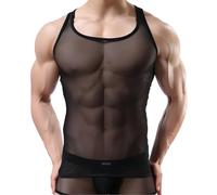 Men's Mesh Sheer Vest, See Through Crew Neck Sleeveless Tank Top, Slim Tight Quick Dry Undershirts for Workout Running Sports, Elastic Mesh Breathable Muscle Vest for Party Rave Disco Club Performance