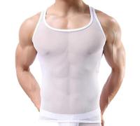 Men's Mesh Sheer Vest, See Through Crew Neck Sleeveless Tank Top, Slim Tight Quick Dry Undershirts for Workout Running Sports, Elastic Mesh Breathable Muscle Vest for Party Rave Disco Club Performance