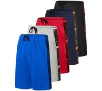 Men's Mesh Shorts Football Rugby Training Active Wear Athletic Basketball Essentials Performance Gym Running Summer Fitness Quick Dry Wicking Workout Clothes Sport Pockets - Set 4-5 Pack, XXL