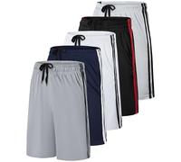 Men's Mesh Shorts Football Rugby Training Active Wear Athletic Basketball Essentials Performance Gym Running Summer Fitness Quick Dry Wicking Workout Clothes Sport Pockets - Set 6-5 Pack, XL