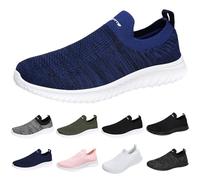 Mens Mesh Slip On Trainers - Breathable Gym Trainers Men Lightweight Walking Shoes Stretch Wide Fit Sneakers Flat Soled Non Slip Footwear Barefoot Running Shoes Casual Soft Sole Sneakers White