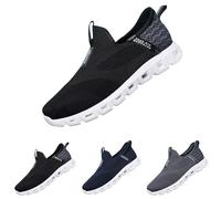 Mens Mesh Slip On Trainers - Mens Breathable Walking Shoes Wide Fit Non-Slip Sneakers Soft Sole Barefoot Footwear Lightweight Gym Trainers Comfort Orthopedic Shoes Flat Soled Running Sneakers Blue