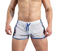 Mens Mesh Swim Shorts See Through 3 Inch Summer Booty Bottoms Quick Dry Beach Shorts Lightweight Drawstring Boardshorts Swimming Trunks White