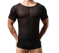 Men's Mesh T-Shirt, Sexy See Through Short Sleeve Tank Top for Men, Breathable Tight Quick Dry Undershirts for Workout, Crew Neck Mesh Crop Top Transparent T-Shirts for Party Rave Disco Clubwear