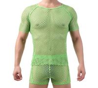 Men's Mesh T Shirt, Short Sleeve Fishnet See Through Tank Top for Men Party Crop Tops, Novelty Crew Neck Mesh Fitted Muscle Top, Hollow Out Workout Tee Shirt Undershirt Gym Training Summer Clubwear