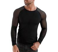 Men's Mesh T-Shirt Splicing Long Sleeve T-Shirt Mesh Shirt Transparent Long Sleeve Lightweight T-Shirts Cool Shirts Long Sleeve T-Shirts Men Muscle Transparent Nightclub Clothing, black, M