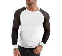 Men's Mesh T-Shirt Splicing Long Sleeve T-Shirt Mesh Shirt Transparent Long Sleeve Lightweight T-Shirts Cool Shirts Long Sleeve T-Shirts Men Muscle Transparent Nightclub Clothing, White, M