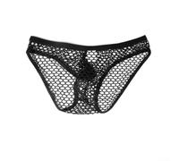 Men's Mesh Triangle Briefs Breathable Acrylic Underwear M-2XL(Black 2XL)