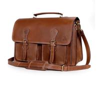 Mens Messenger Bag Vintage 15.6 Inch Leather Laptop Briefcase Large Satchel Shoulder Bag Retro Office College Computer Bag, Dark Brown