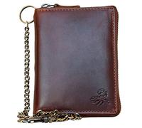 Men's Metal Zip-Around Natural Genuine Leather Wallet with Scorpion and Long Chain and Carbiner