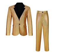 Men's Metallic Sequin Slim Suit Two-Piece Set Outfit 70s Disco Prom Costume, Z2981ye, Medium
