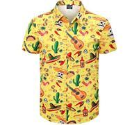 Men's Mexican Cinco de Mayo Fiesta Short Sleeve Button Down Party Shirt, S-4XL, Mexican Fiesta, XXL
