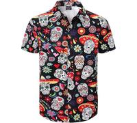 Men's Mexican Cinco de Mayo Novelty Button Down Shirt, S-4XL, Sugar Skull, Medium