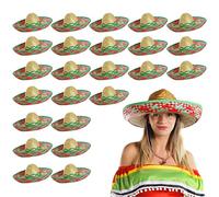 Mens Mexican Deluxe Green Emboirdered Sombrero - Large Wild West Straw Hat + Fake Moustache + Cigar Fancy Dress Holiday Accessory Ideal for Stag Night, Beach Party, Summer