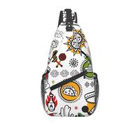 Men's mexican salsa symbols printed crossbody bag casual single shoulder backpack adjustable shoulder strap suitable for running and hiking