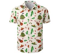 Men's Mexican Shirt Button Down Fiesta Serape Poncho Costume Short Sleeve Party Shirt, S-4XL, Cinco De Mayo, Large