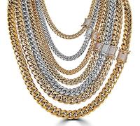 Men's Miami Cuban Link Chain - Iced Diamond Clasp - Iced Men's Heavy Chain 18"-30" - 14k 18k Yellow Gold Over Stainless Steel