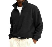 Men's Microfleece Sweatshirt Vintage Work Pullover Stand Collar Half-Zip Long Sleeve Sweats Casual Autumn Sweatshirts Top Quarter Zip Jumper Hiking Outdoor Camping Winter Warm Jumpers Jacket Black