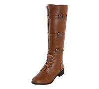 Men's Mid-Calf Lace-Up Square Heel Boots with Belt Buckle Round Toe European Style Large Size Footwear