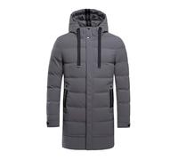 Men'S Mid Length Down Jacket Solid Color Full Zip Hooded Jacket Men Drawstring Puffer Down Coat Plus Size Winter Overcoat Loose Fit Thickened Hoodies Casual Long Sleeve Jackets Grey
