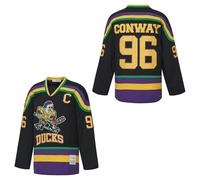 Mens Mighty Ducks Jersey #96 Charlie Conway #99 Adam Banks #33 Greg Goldberg Movie Ice Hockey Jersey, 96-black, Medium
