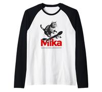Mens MIKA - Cute Boy Name with cool with cool Cat & Skateboard Raglan Baseball Tee
