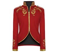 Mens Military Blazers Prince Coats Drummer Parade Punk Officer Fitted Jackets Drum Major Costume for Adults(Red,3X-Large)
