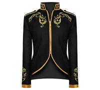 Mens Military Blazers Prince Coats Drummer Parade Punk Officer Fitted Jackets Drum Major Costume for Adults(Black,Large)