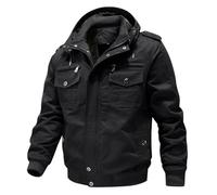 Men's Military Jacket Fleece Combat Jacket Tactical Warm Winter Coat Windbreaker Thick Army Casual Cargo Jacket Full Zip Hooded Jackets Outdoor Hiking Walking Tactical Jacket Workwear