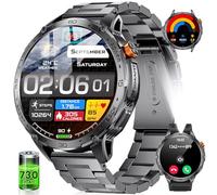 Men's Military Smart Watch with 1.75 Inch AMOLED HD Large Screen/730 mAh Battery/LED Lamp for Android iOS, Men's Smartwatch with 100+ Sports Modes, 24/7 Heart Rate Monitor and Sleep