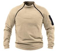 Men's Military Tactical Mock Neck Pullover - Winter Outdoor Sport Fleece Long Sleeve Sweatshirt Combat Jacket Jumper Top - Army Windproof Khaki 3XL