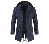 Men's Military Thicken Parka Jacket Coat Winter Warm Cotton Long Outerwear Ski Hiking Windproof Hooded Overcoat (Dark Blue,XL)