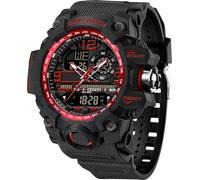 Men's Military Watch Digital Sports Watch Outdoor Wrist Watch Men with Alarm Date Digital Watch for Teenagers Tactical Watch Men's Watches 50 m Waterproof 12/24 Hours, Black-red